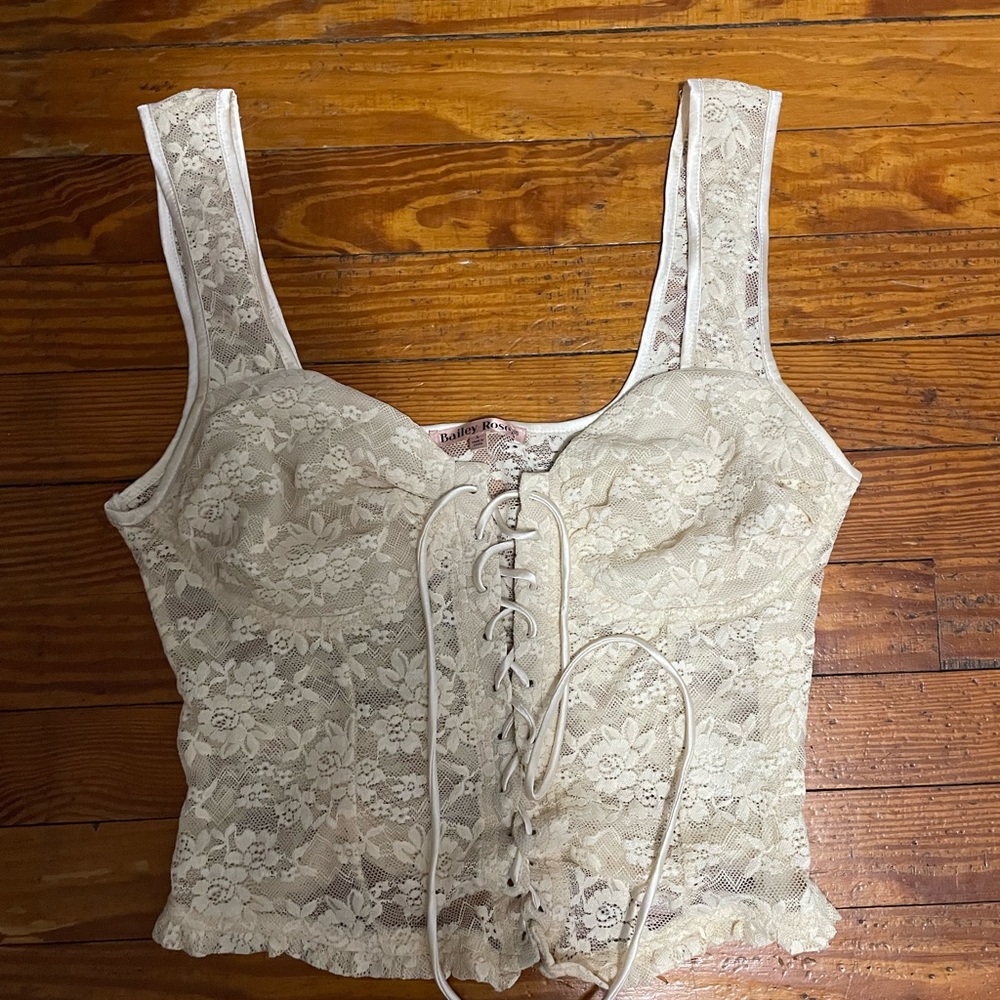 Lace-Up Cream Lace Bustier Top
